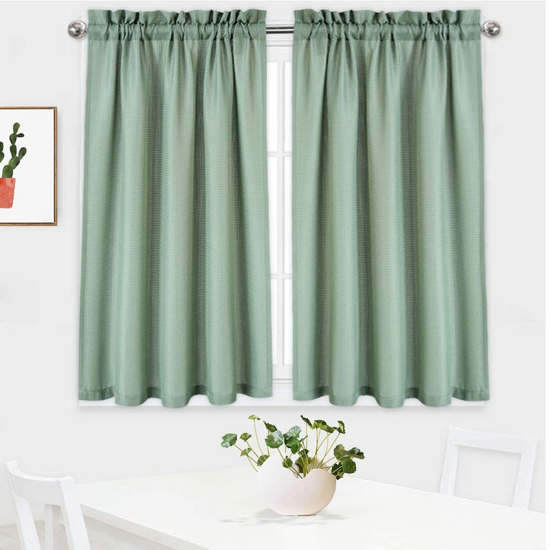 NANAN Kitchen Curtains 45 inch Long Casual Weave Small Window Curtain Kitchen Bathroom Basement Bedroom Drapes - 30" x 45", Sage, Set of 2 - Image 1